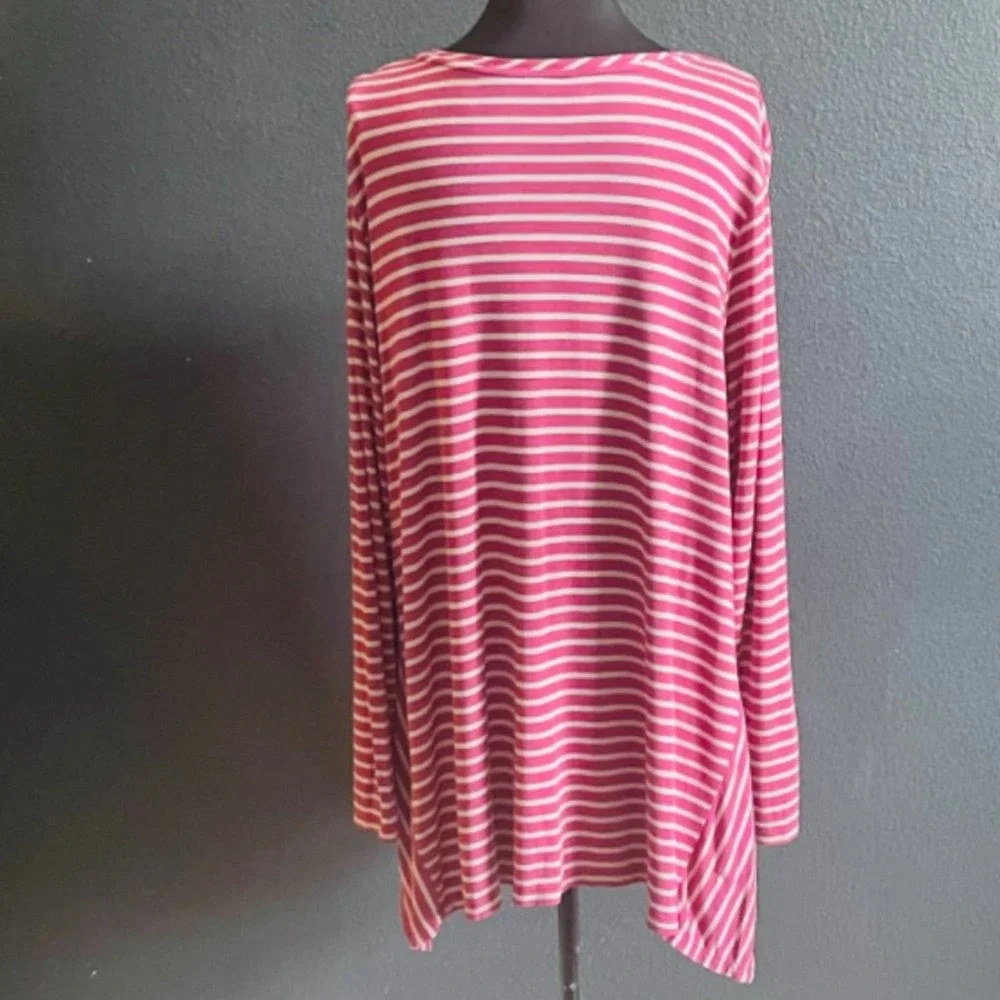 LOGO Lori Goldstein Women's Angle Stripe Knit Asymmetric Hem Long Sleeve Tee XL - Picture 5 of 13